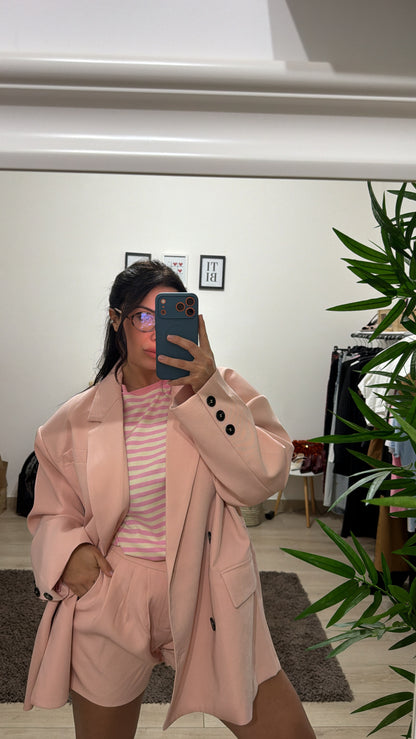 T shirt righine bianca e rosa