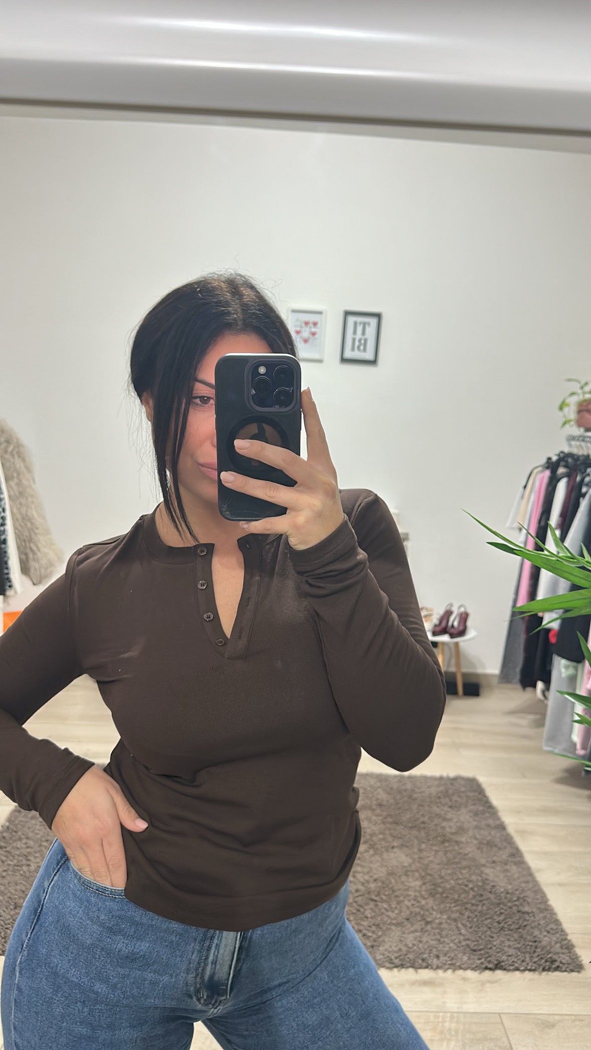 T shirt bottoni Lumina marrone - M/L