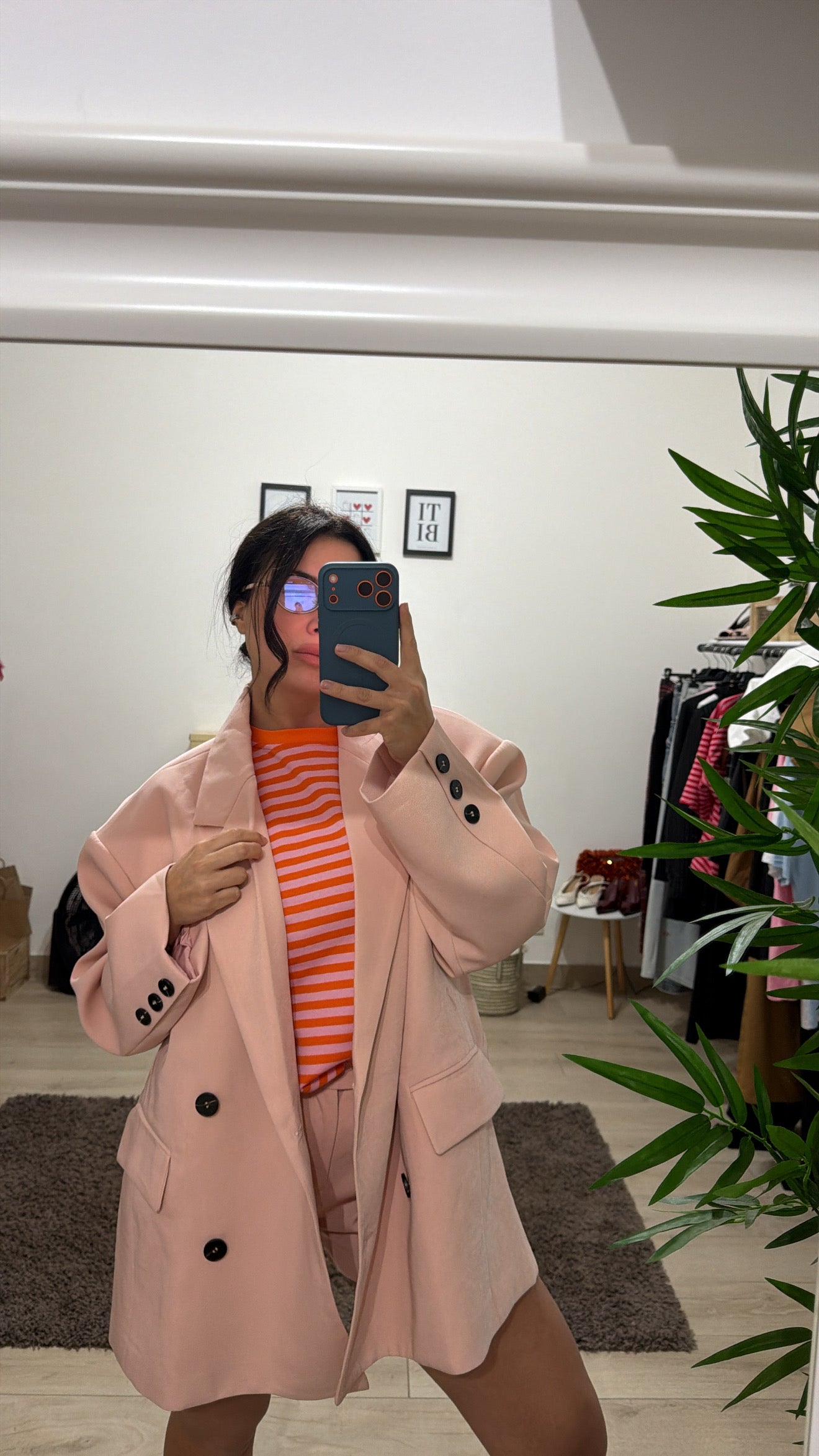 T shirt righine arancio e rosa