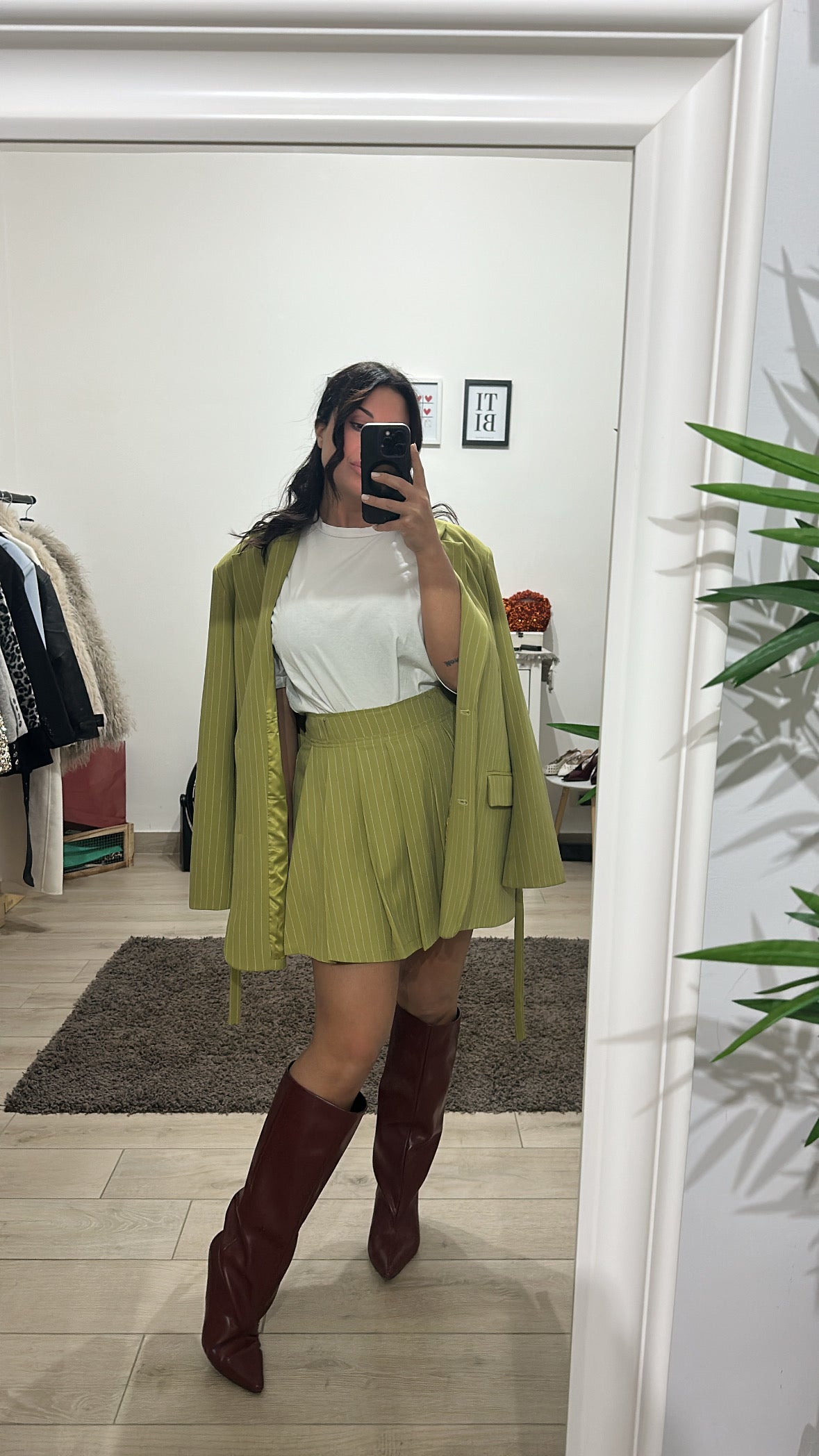 Mini gonna gessata pistacchio