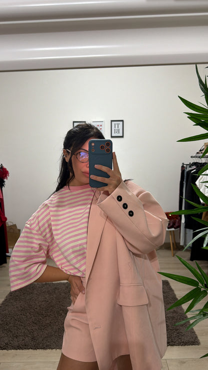 T shirt righine bianca e rosa